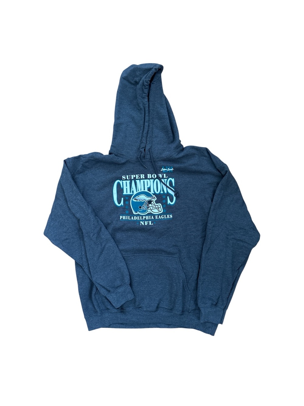 Gildan Navy Blue Pullover Hoodie with Light Blue Graphic